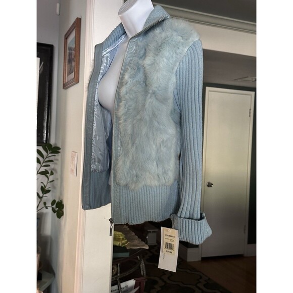 Vintage Y2K CHEBELLO  Rabbit Fur Leather Trim Zip Up Sweater Size M  NWT$179‎ - Picture 10 of 17